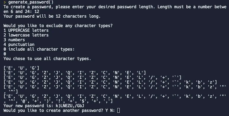 Command line password generator preview