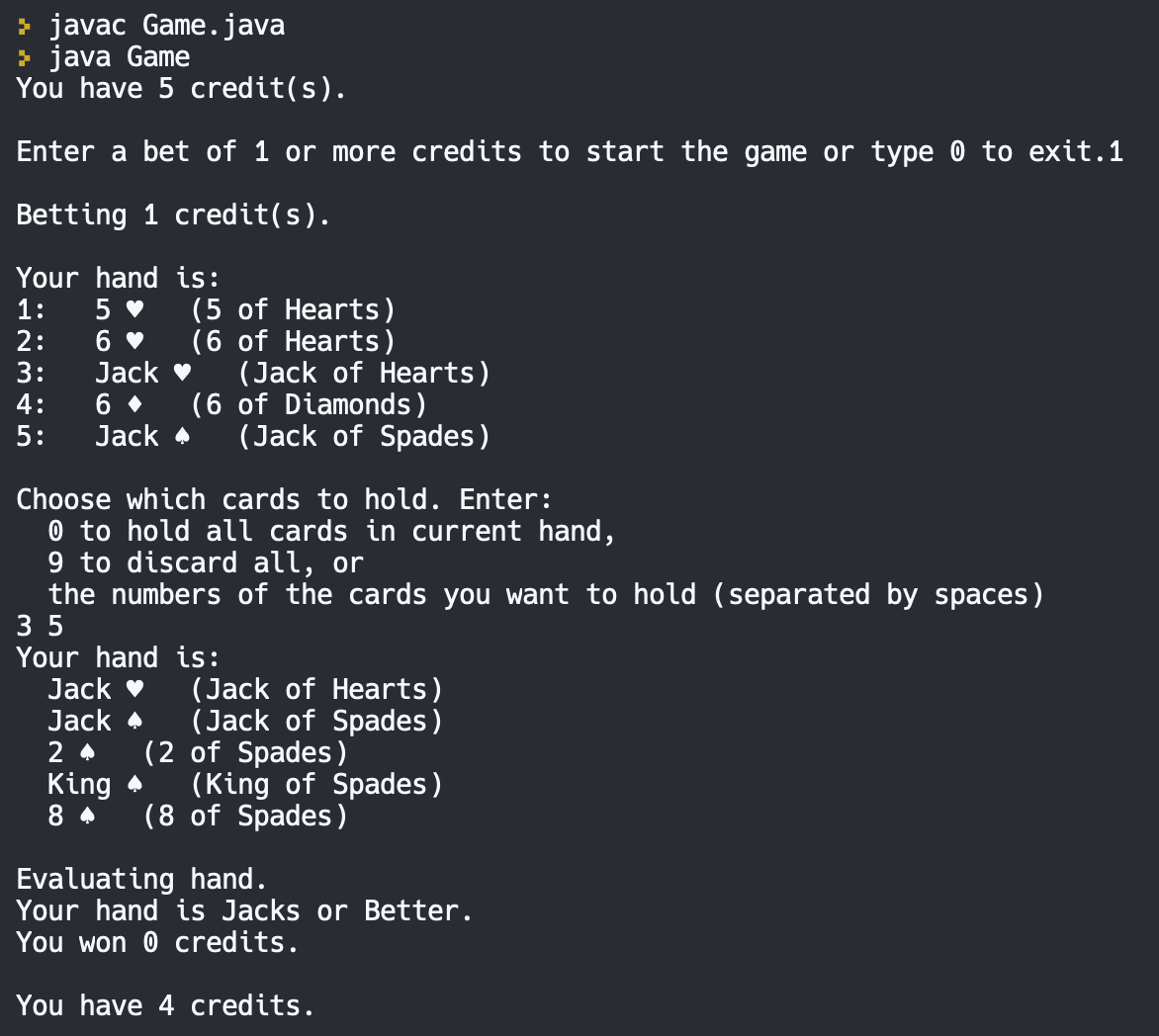 Command line poker game preview